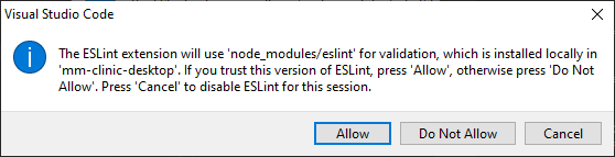 VSCode asks for permission to use ESLint every single time I open it ...