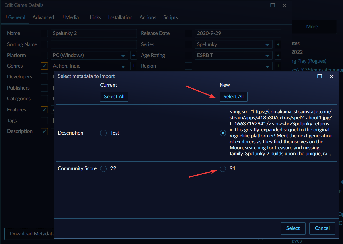 CommunityScore radio button is not checked in Metadata diff window