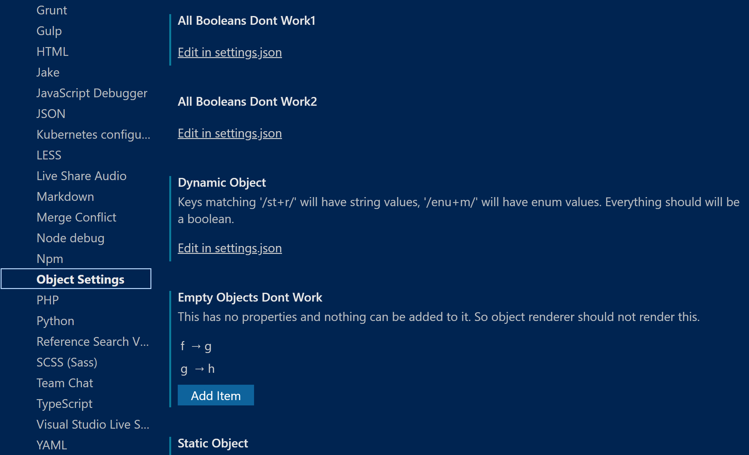 Settings object editor - editor interface missing for several Settings ...