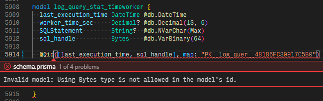 Invalid model: Using Bytes type is not allowed in the model's id ...