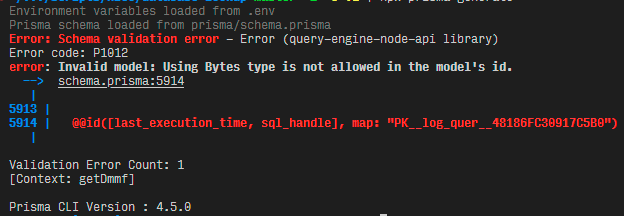 Invalid model: Using Bytes type is not allowed in the model's id ...