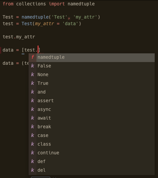 Buggy autocomplete of attributes on objects within brackets and ...