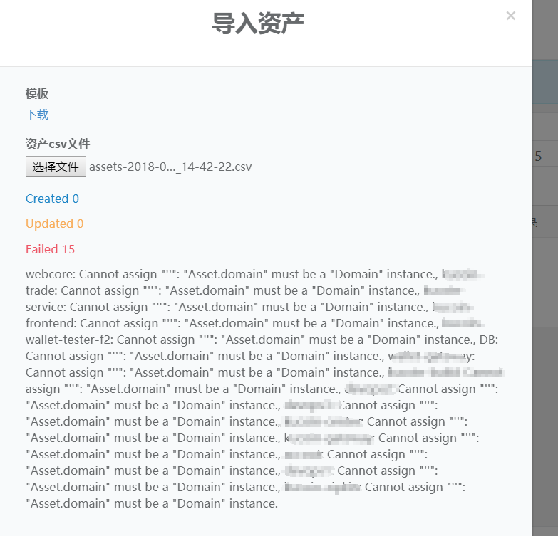 导入没有网域的资产报错，Cannot assign "''": "Asset.domain" must be a "Domain ...