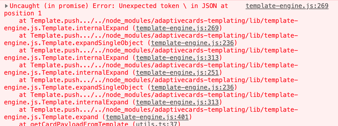 [Javascript] Adaptive card throws error in parsing json of $data ...