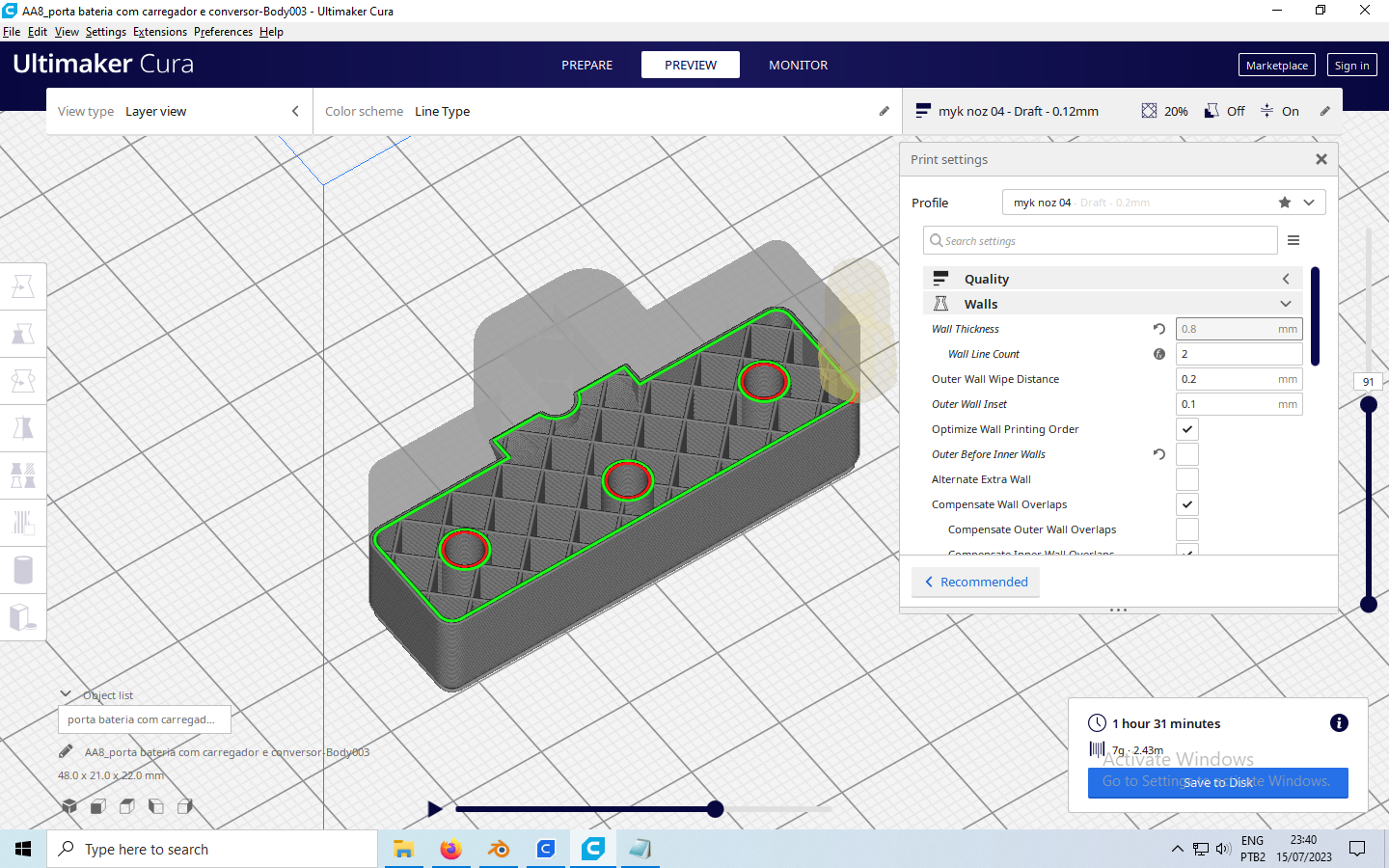 Wall printing not optimized with "Optimize wall printing order" Cura