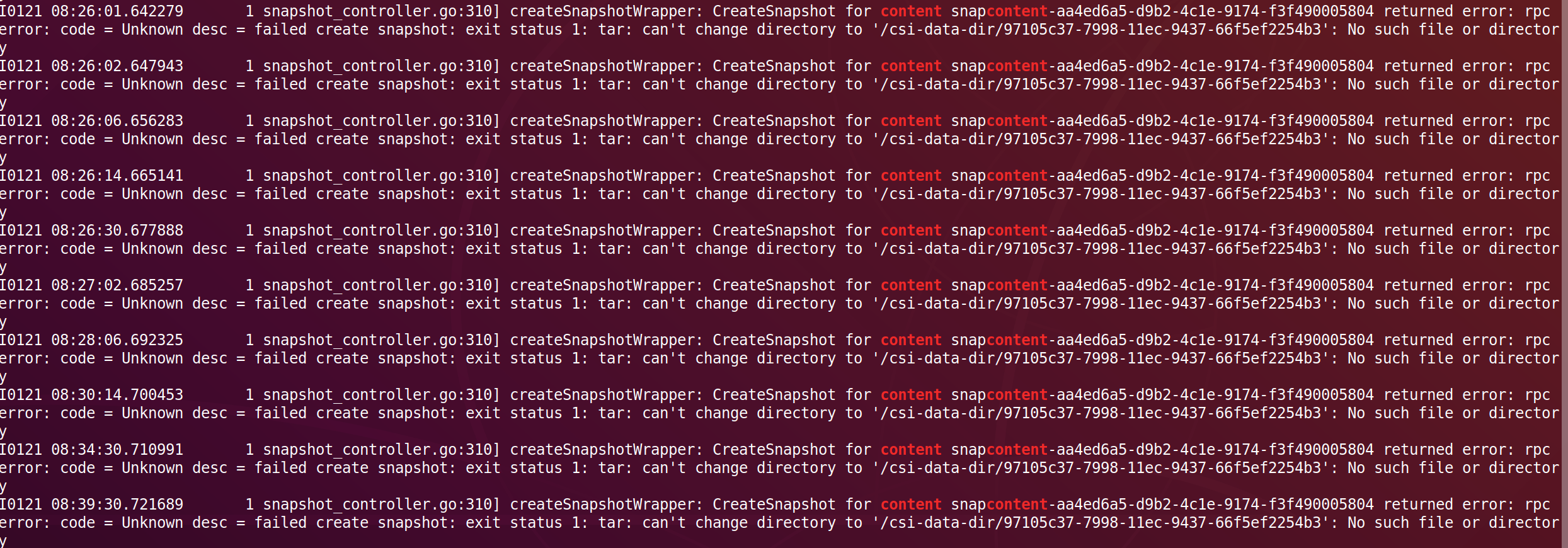 externalsnapshotter constantly retrying CreateSnapshot calls on error