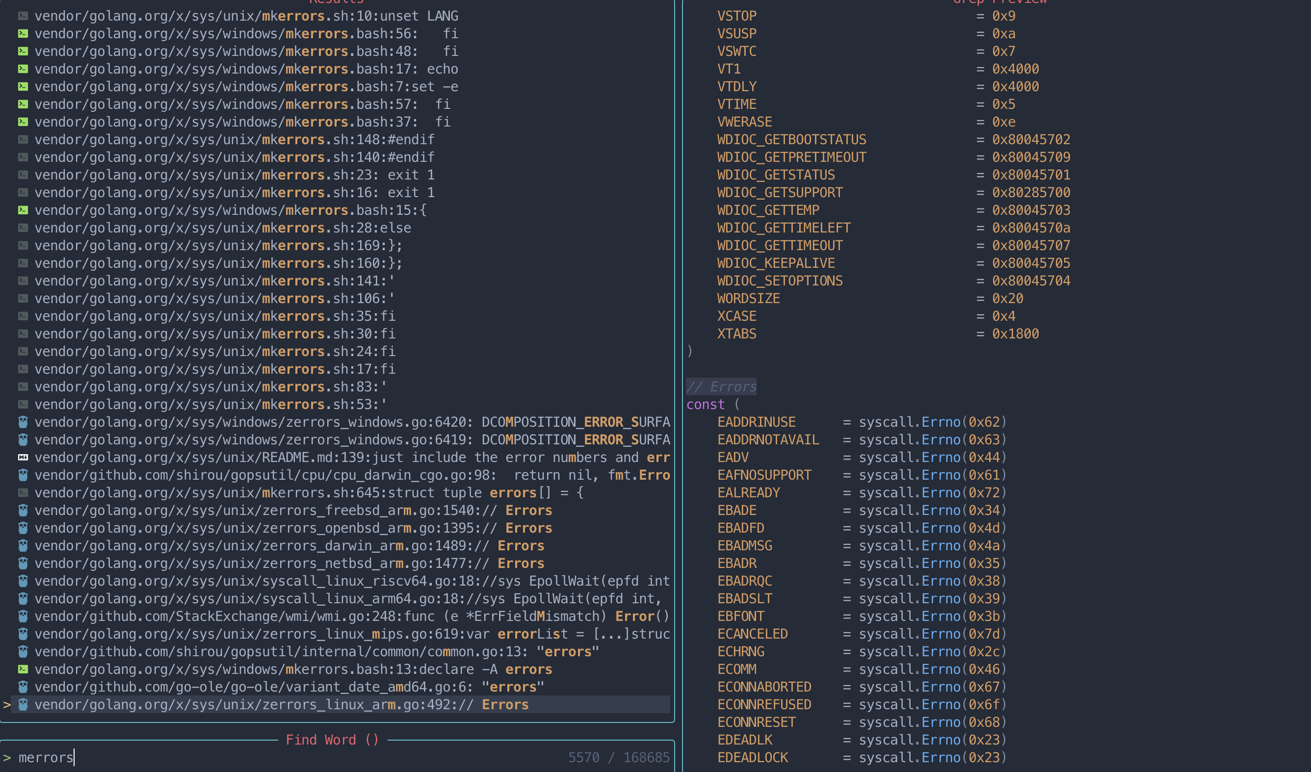 Telescope grep_string search= ,data display · Issue 2172 · nvim