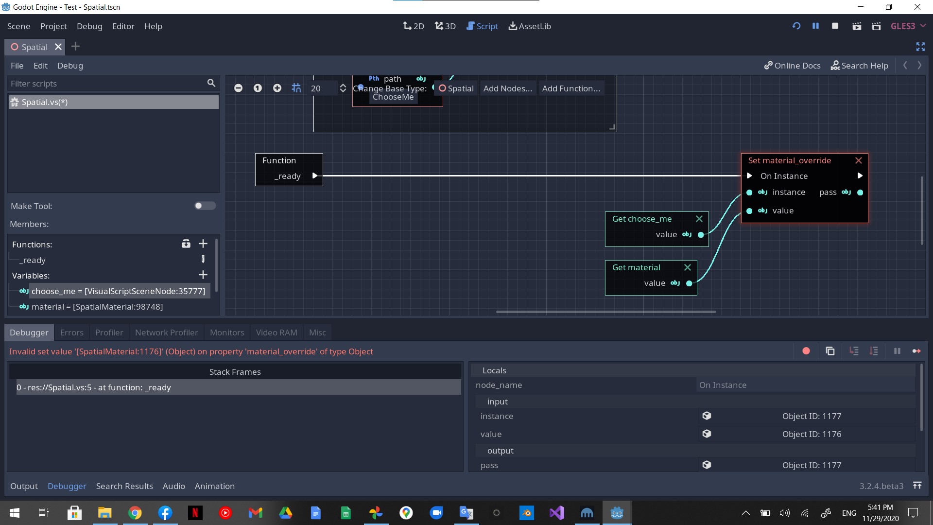 Visual Script will generate error if the user sets a scene node in a ...