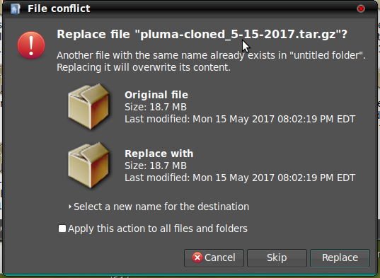 Incomplete file replacement dialog since commit ...