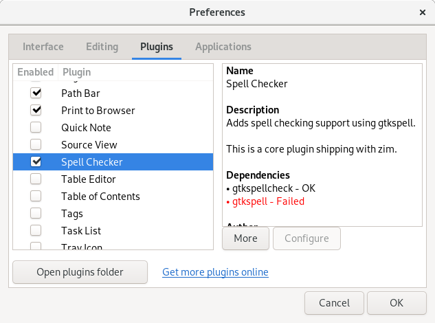 spell check plugin can not be configured · Issue #817 · zim-desktop ...