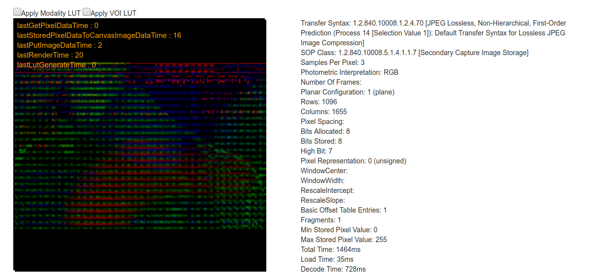 file not rendering correctly, for sop class 1.2.840.10008.5.1.1