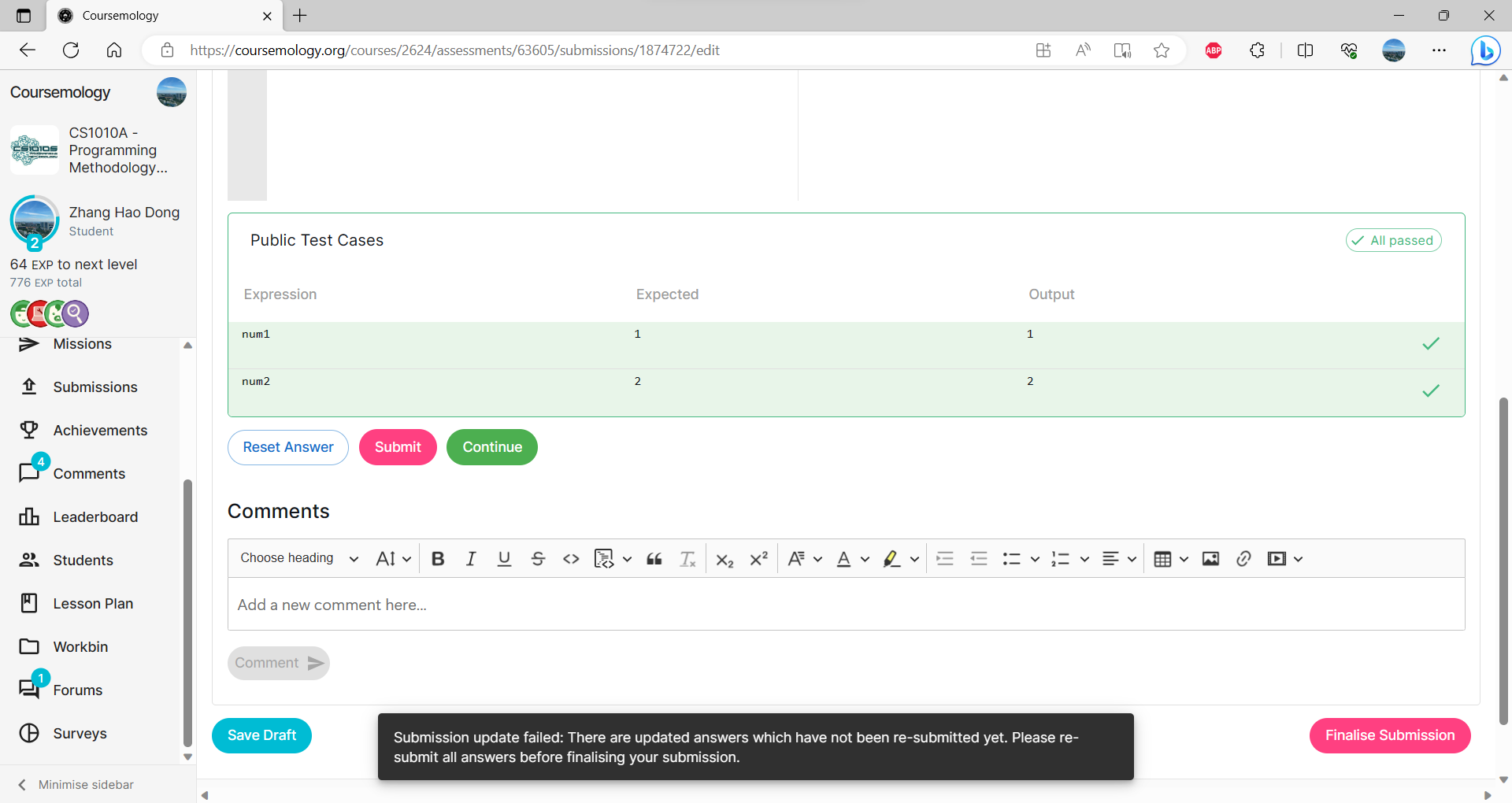 Let users know which parts of the assignment they have not re-submitted ...