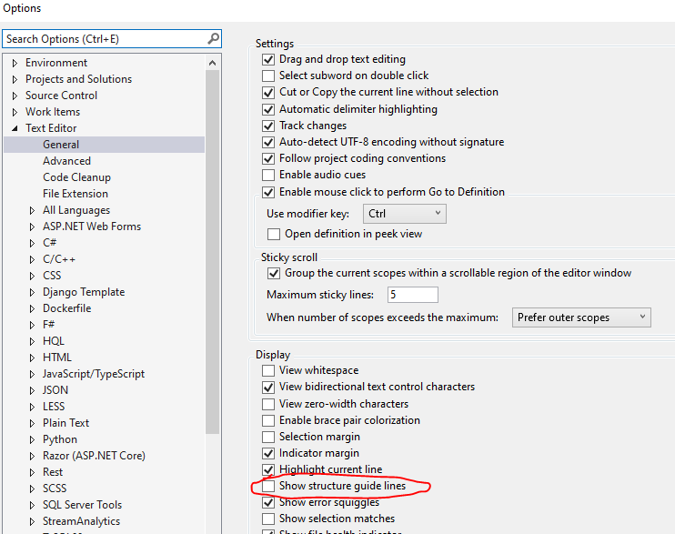 Sticky scroll doesn't work in C when Block Structure Guides are