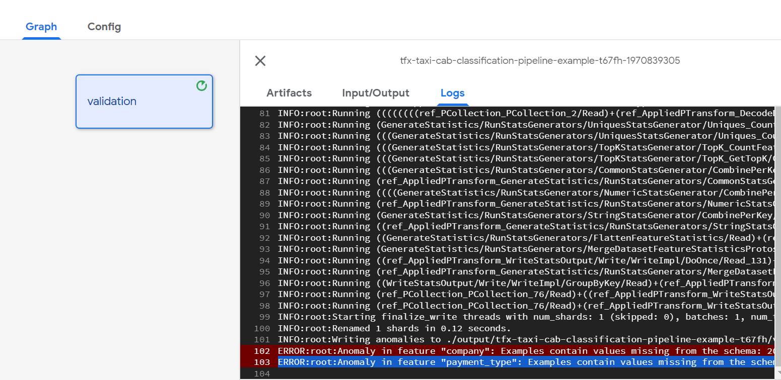 Some error logs in sample for ML - TFX - Taxi Tip Prediction Model ...