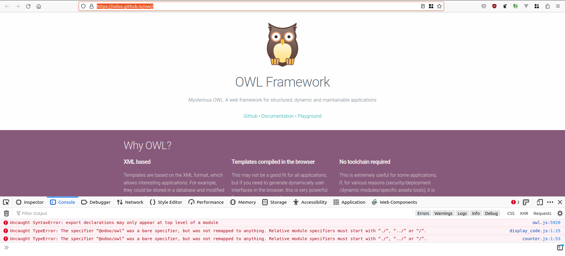 Main Page has JavaScript errors! · Issue 1436 · odoo/owl · GitHub