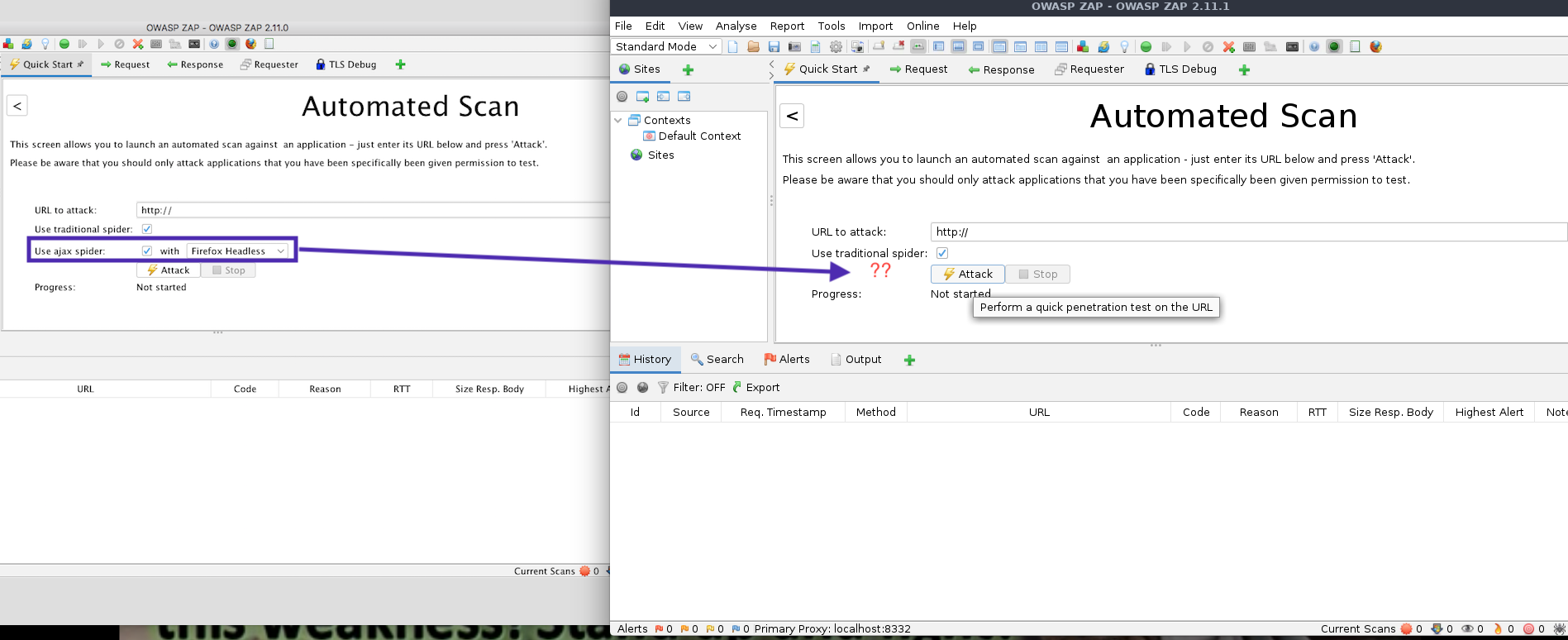 No Ajax Spider checkbox in Quick start page in Latest version of Zap(2.