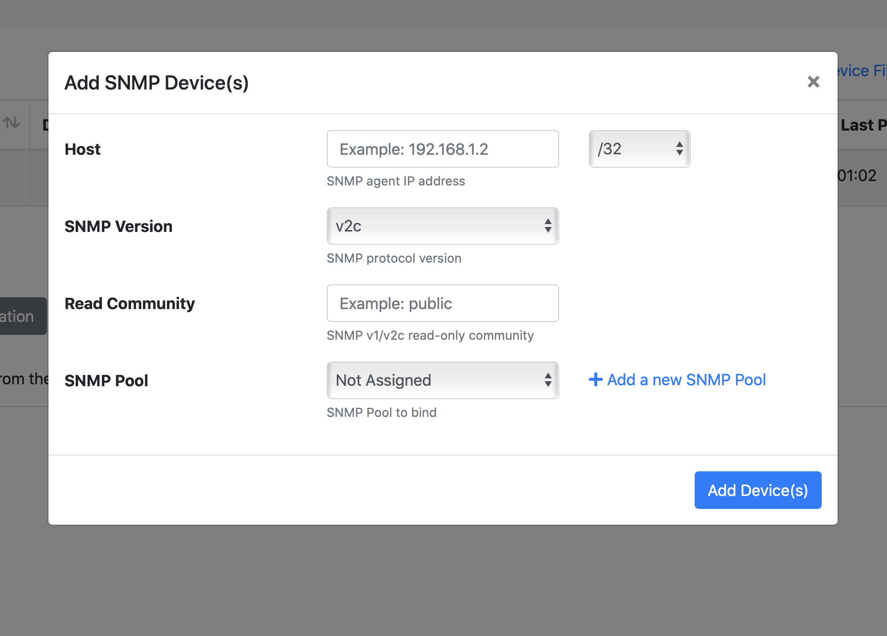 Add ability to select the SNMP pool when adding new devices · Issue ...
