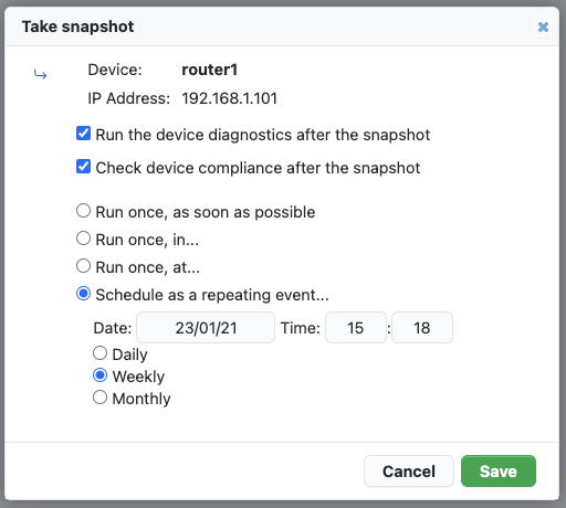 Scheduling a device snapshot