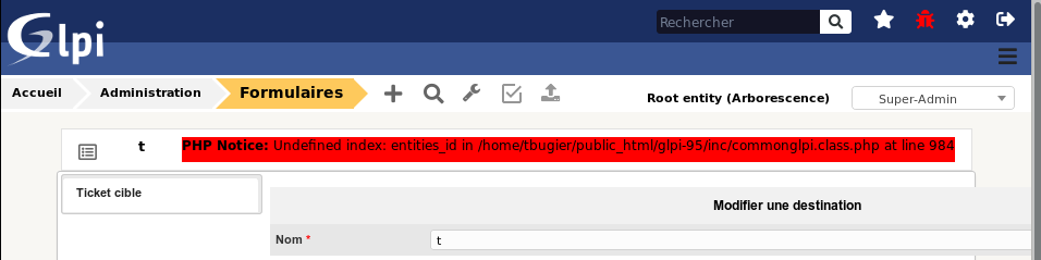 [9.5] - php warning entities_id not set with a CommonDBChild itemtype ...