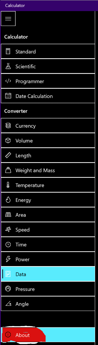 When in high contrast mode the About menu item once selected can never ...
