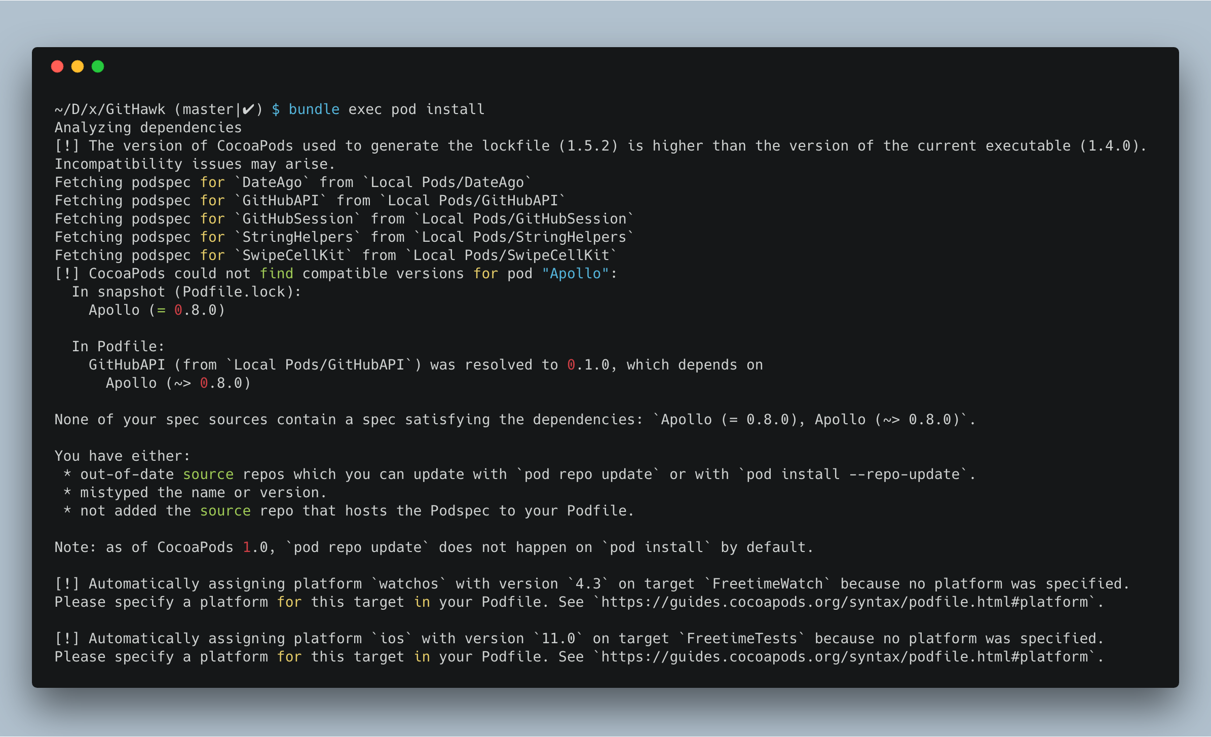 pod installation error