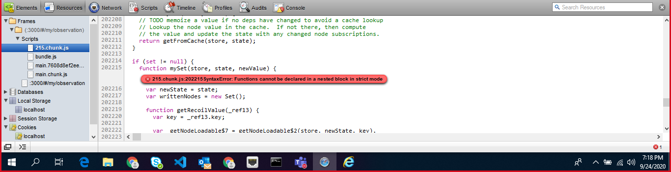 Error in safari - Functions cannot be declared in a nested block in ...