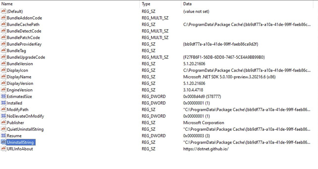 Unable to uninstall SDK 5.0.100preview.3.20216.6 (x86) via