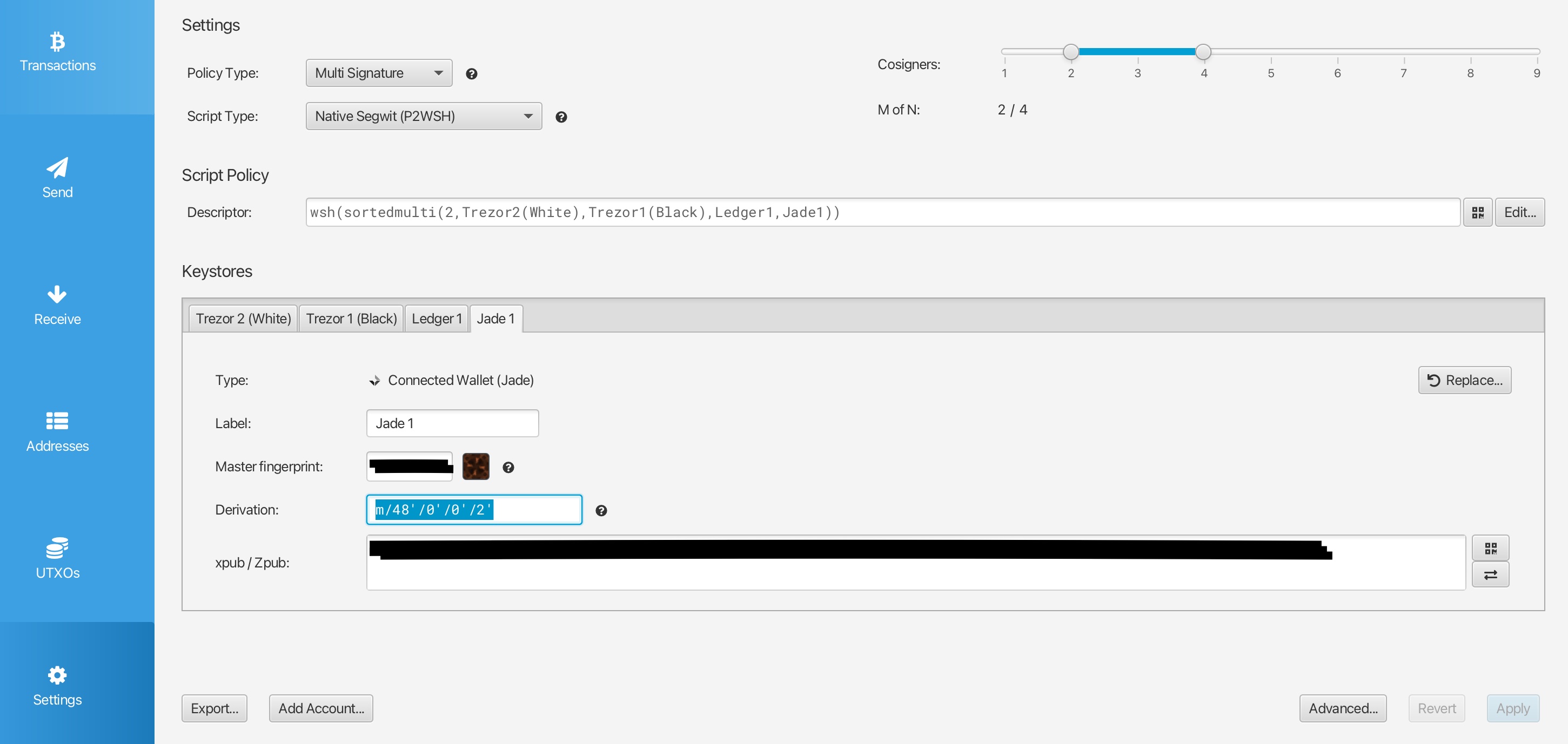 Blockstream Jade does not sign multisig transactions in Sparrow 1.7.8