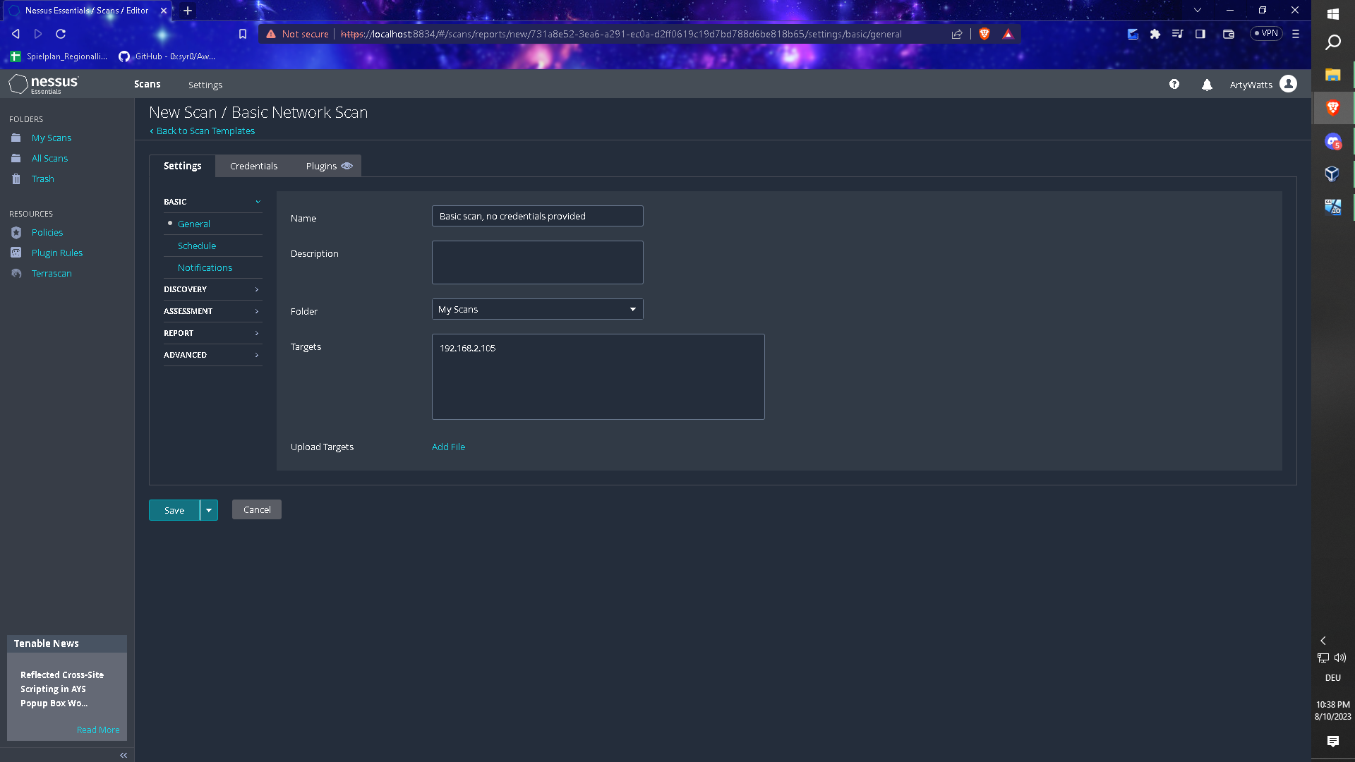 GitHub ArtyWatts/NessusVulnerabilityScanning
