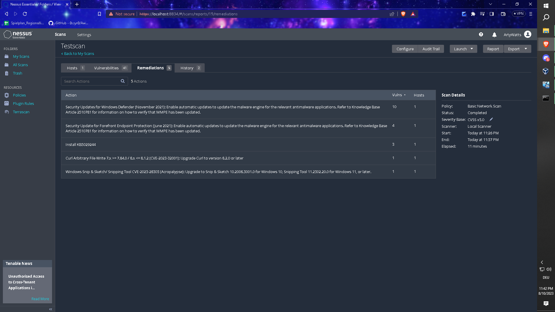 GitHub ArtyWatts/NessusVulnerabilityScanning