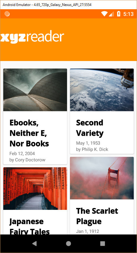 GitHub - torbenmoeller/XYZReader: Android app displaying novels