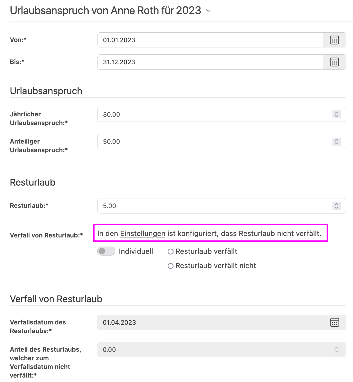 Verbleibender Resturlaub in Benutzerliste wird nicht immer korrekt ...