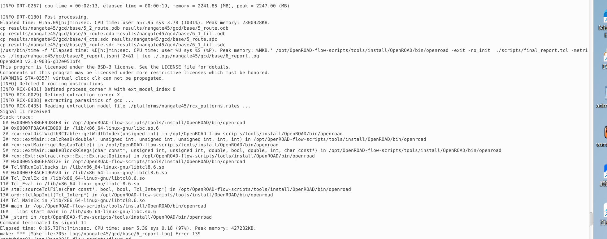 Command terminated by signal 6 · Issue 1365 · TheOpenROADProject