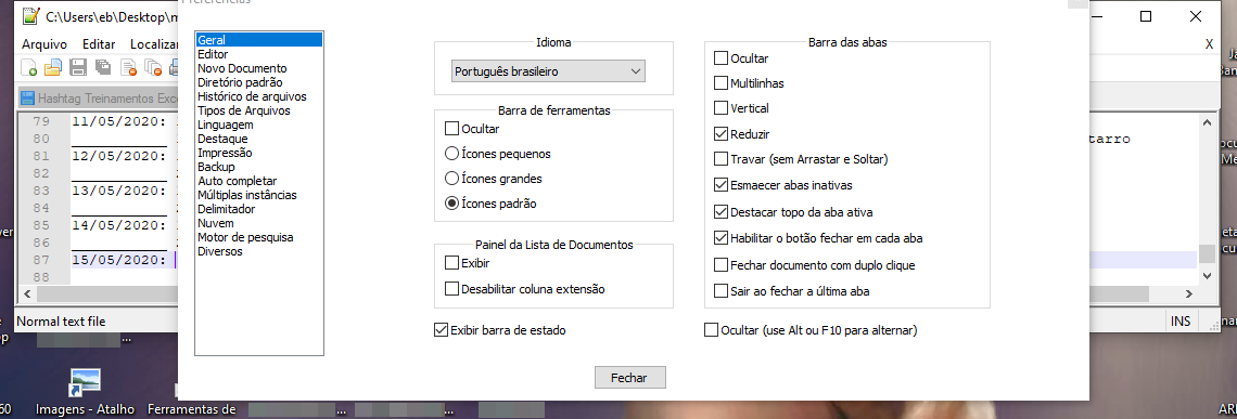 screenshot of the top of the screen