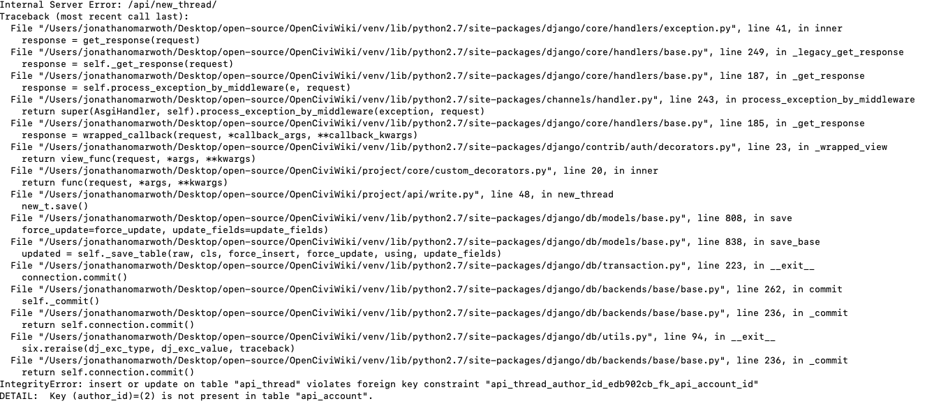 Bug while creating a thread. · Issue #621 · CiviWiki/OpenCiviWiki · GitHub