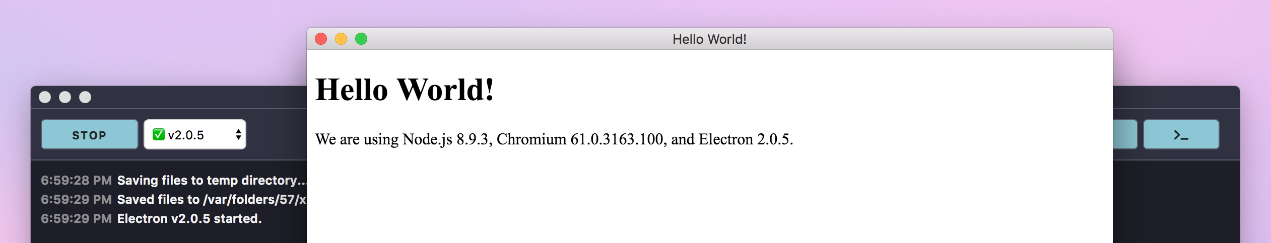 Screenshot: Electron App running