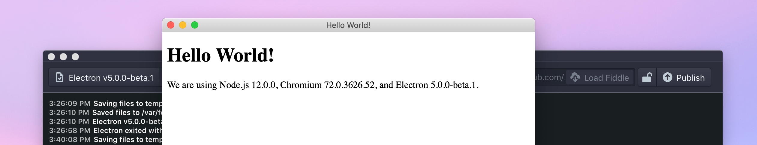 Screenshot: Electron App running