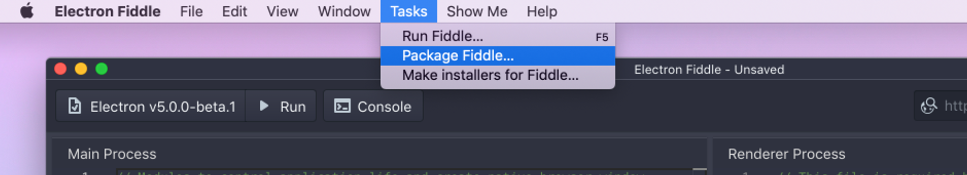 Screenshot: Fiddle's Tasks Menu