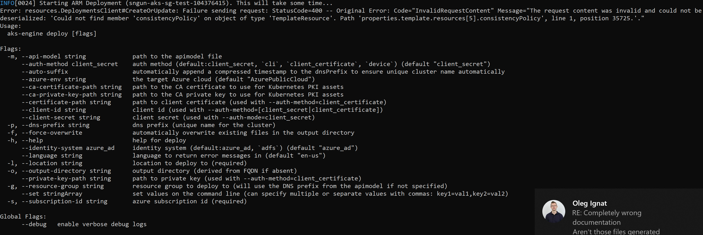 Azure Kubernetes with Cosmos DB Deployment error when using AKS version ...