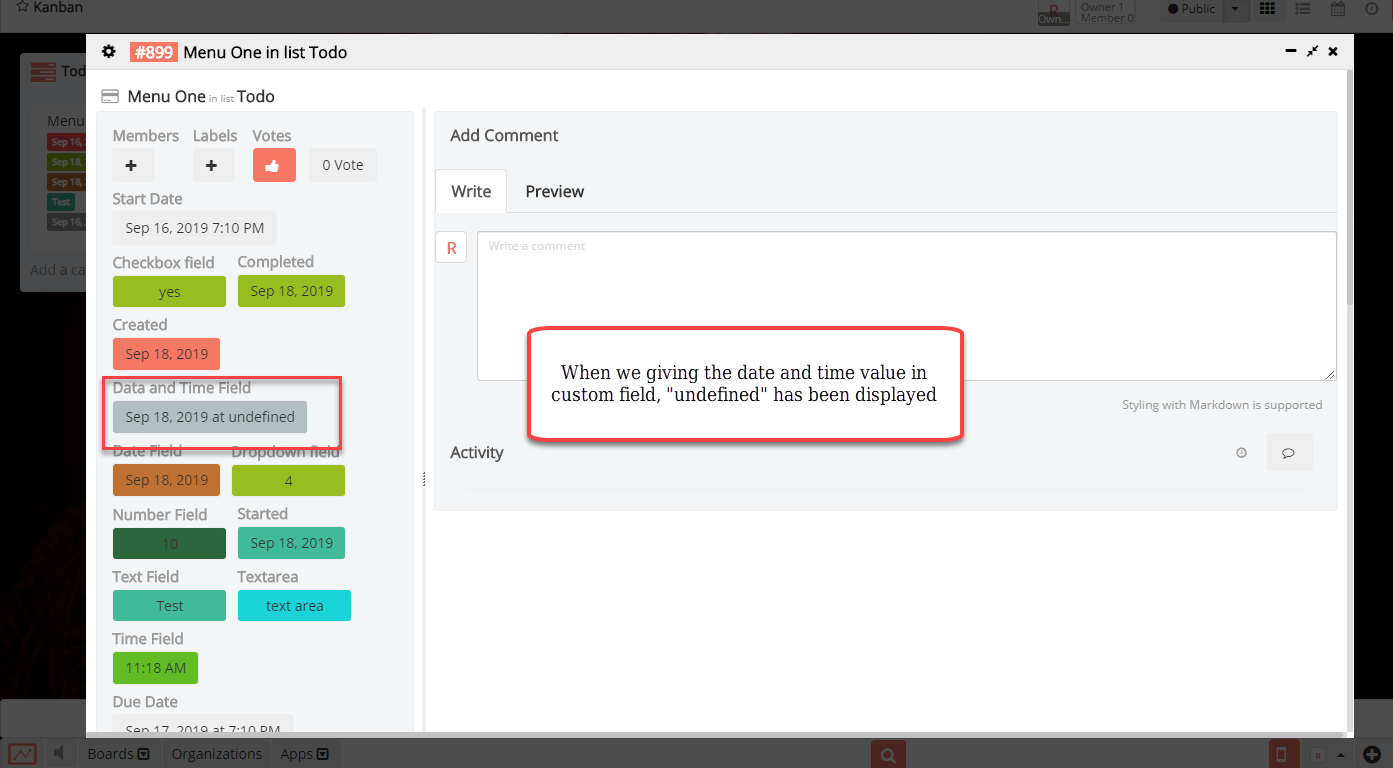 When we giving the date and time value in the custom field, "undefined ...