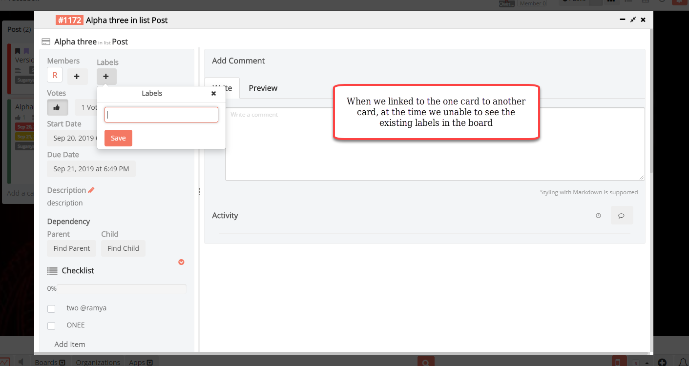 When we linked to the one card to another card, at the time we unable ...