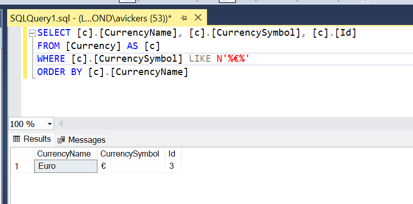 Ef Core Query loosing rupee unicode symbol ₹ when trying to do a simple ...