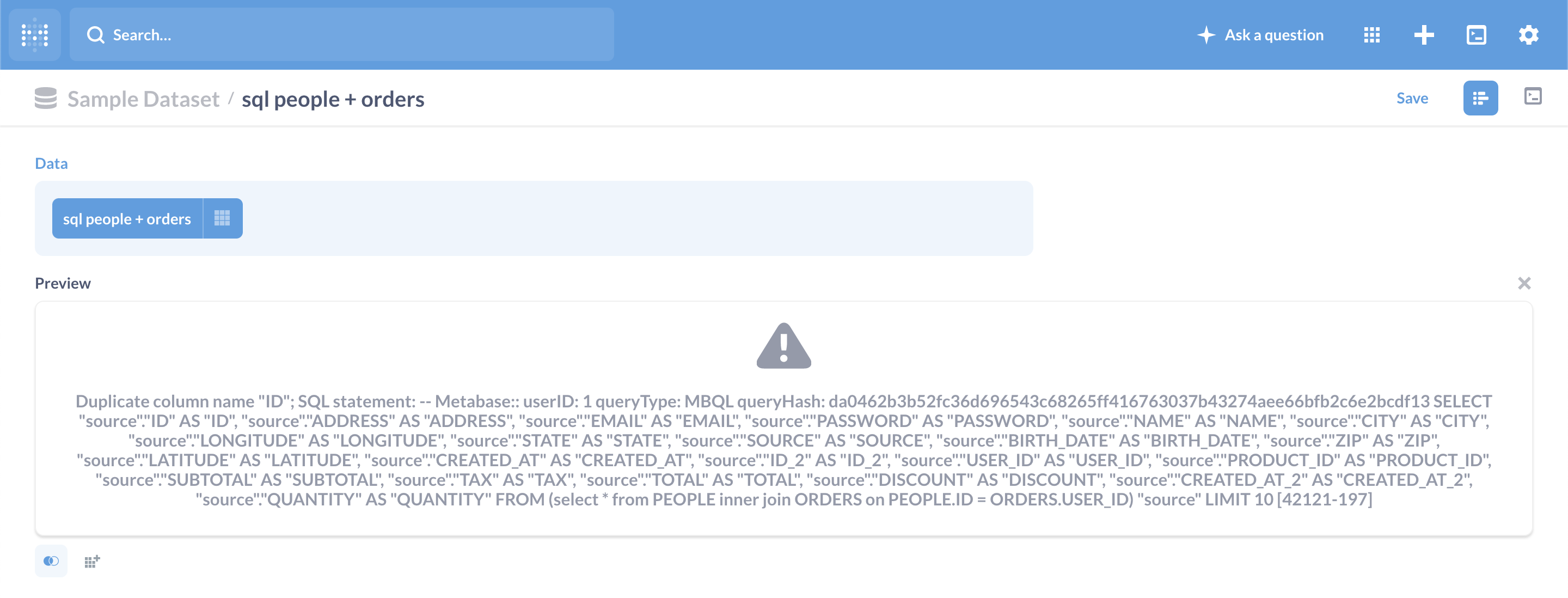 Duplicate column name error on simple sql join · Issue #18988 ...