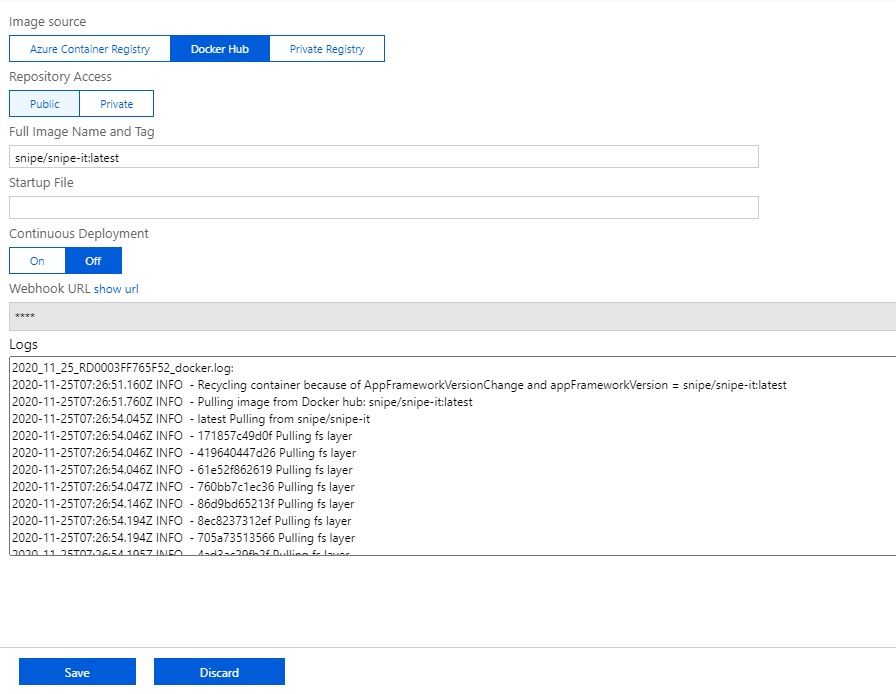 Cannot upgrade from 4.9.5 to any 5.x in Azure running docker ERROR 500 ...