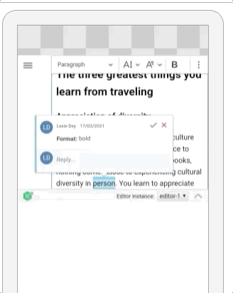 [Android] Editor remains focused on the selected link/comment/change ...