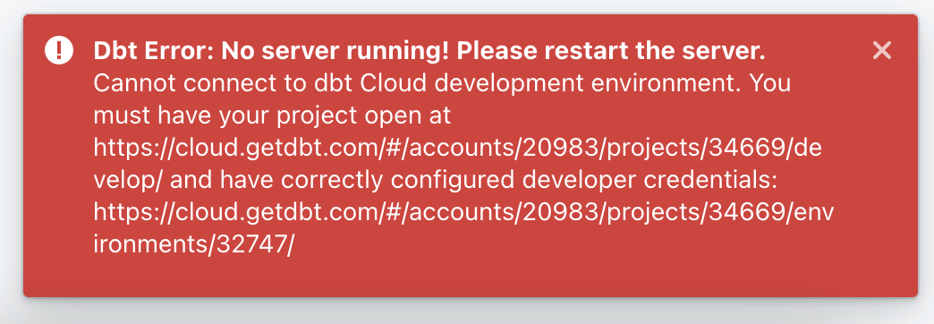 In `server not connected` error message, instructions are incomplete ...