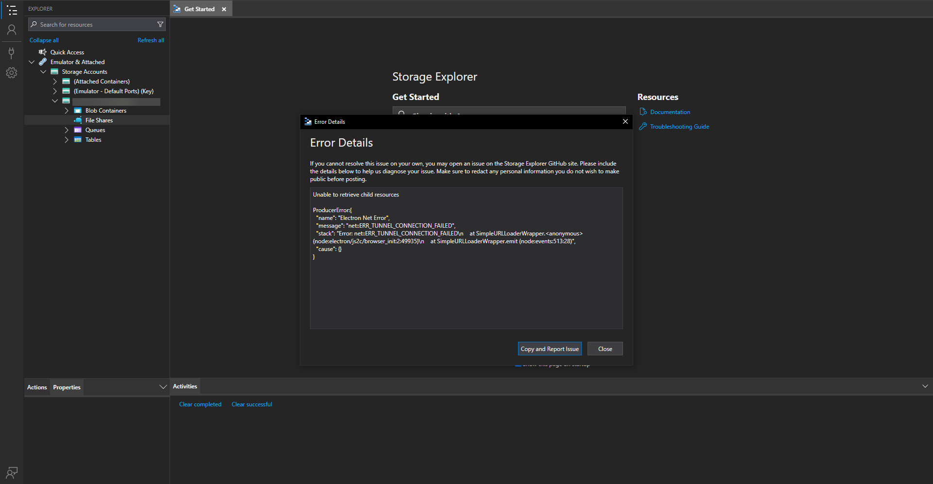 "Unable to retrieve child resources" even after changing proxy settings