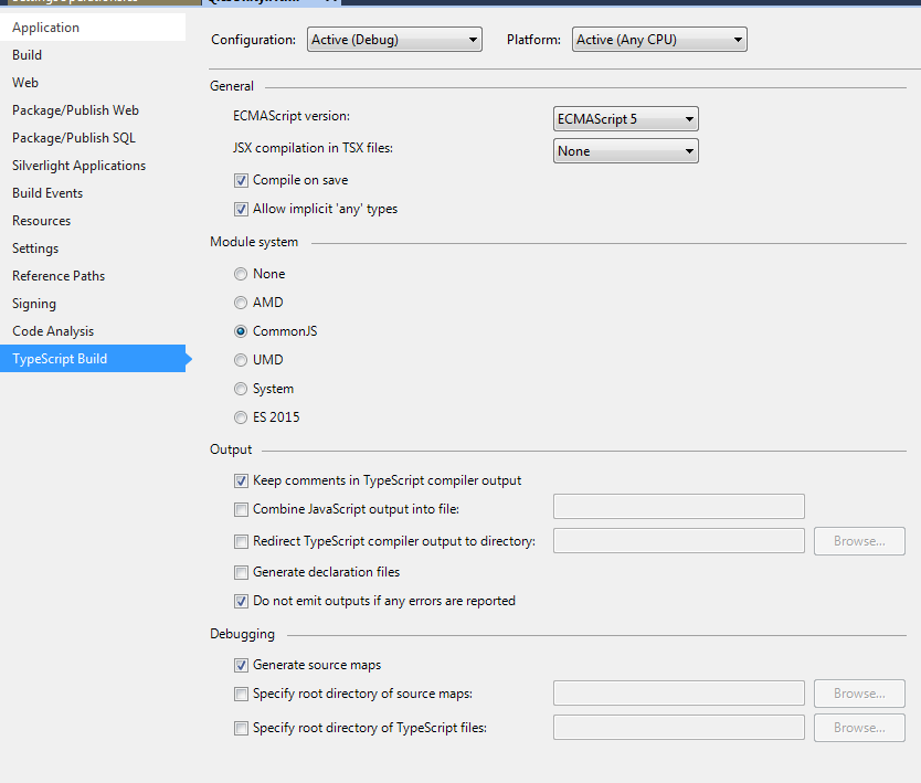 Checkbox for alwaysStrict missing in Visual Studio project properties ...