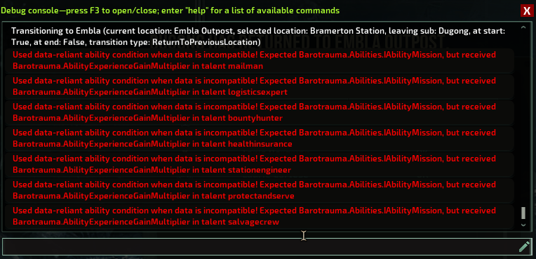 Some talents cause console errors when finishing a mission · Issue ...