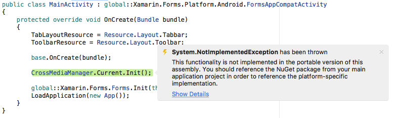 xamarin - android - the type initializer for ' Images... Initialize on xamarin.forms · Issue #443 · Baseflow/XamarinMediaManager ...